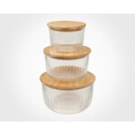 کاسه شیشه ای شیاردار گرد درب چوبی لیمون - Image 3