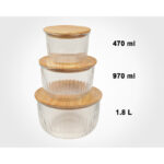 کاسه شیشه ای شیاردار گرد درب چوبی لیمون - Image 4